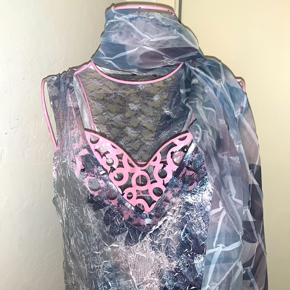 Unlisted Brand White/Gray/Blue multi Lace Dress- Size Small